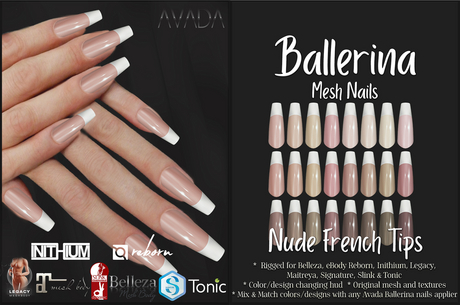 Second Life Marketplace - Avada~ Ballerina Nails - Nude French Tips